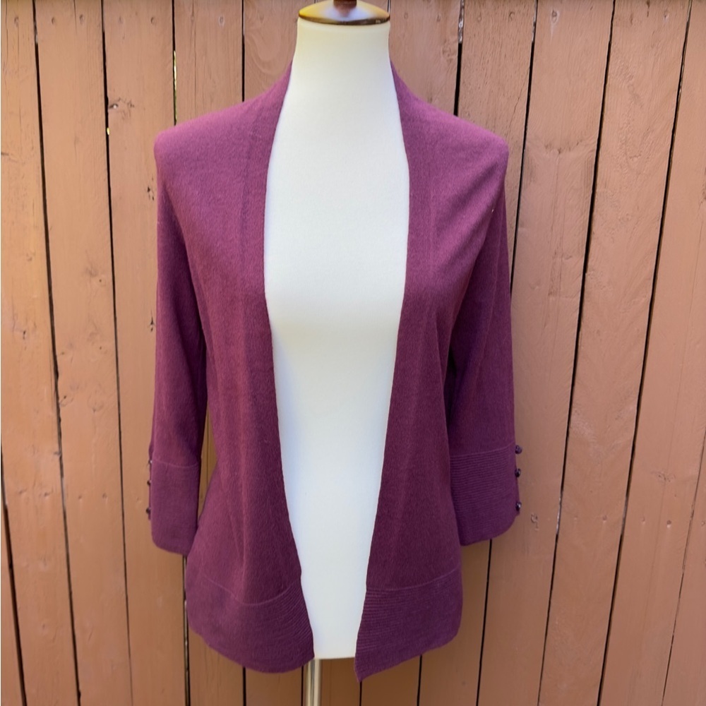 evolution by cyrus | NWOT Size XS Maroon Plum Open 3/4 Sleeve Sweater Cardigan